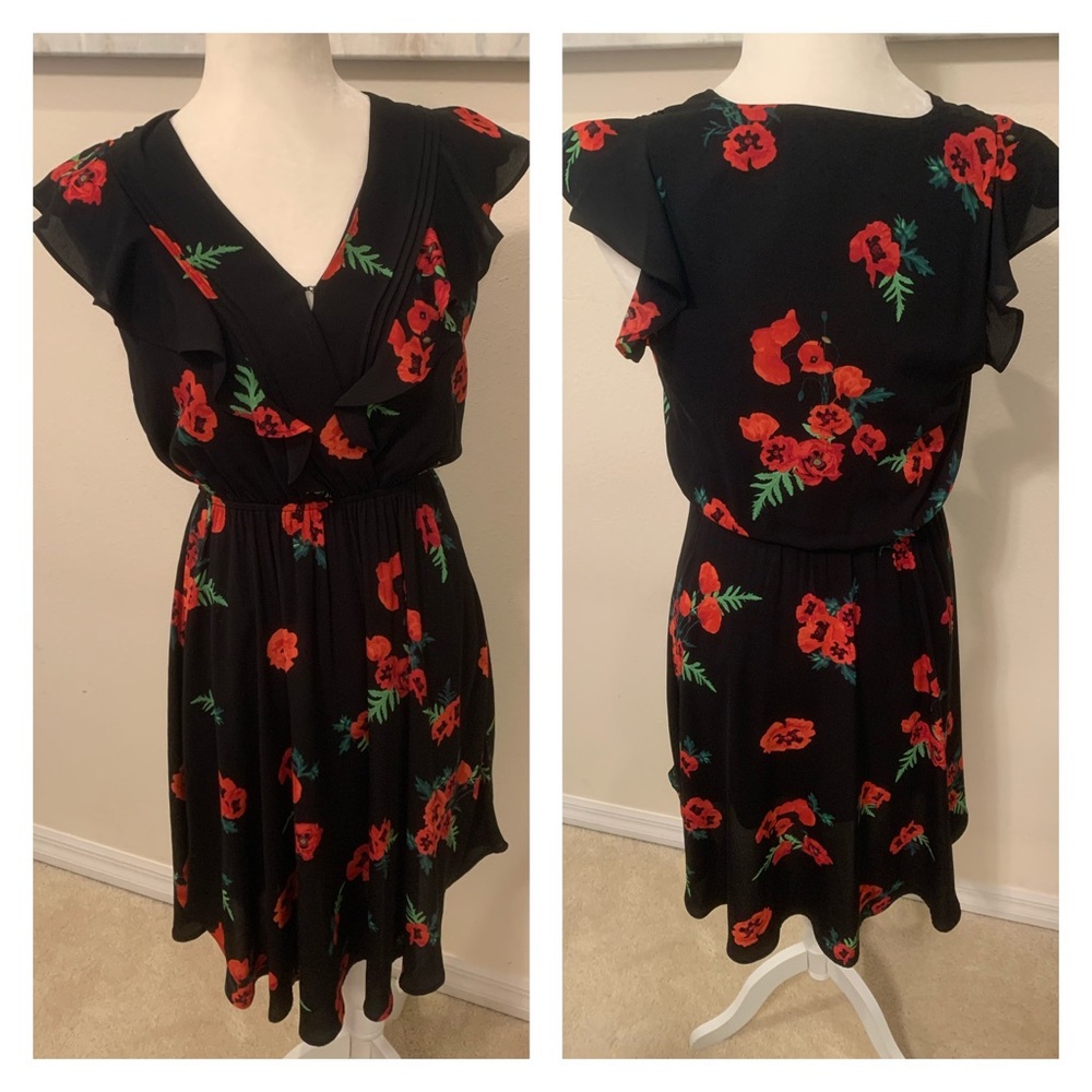 Express black floral dress, with red flowers